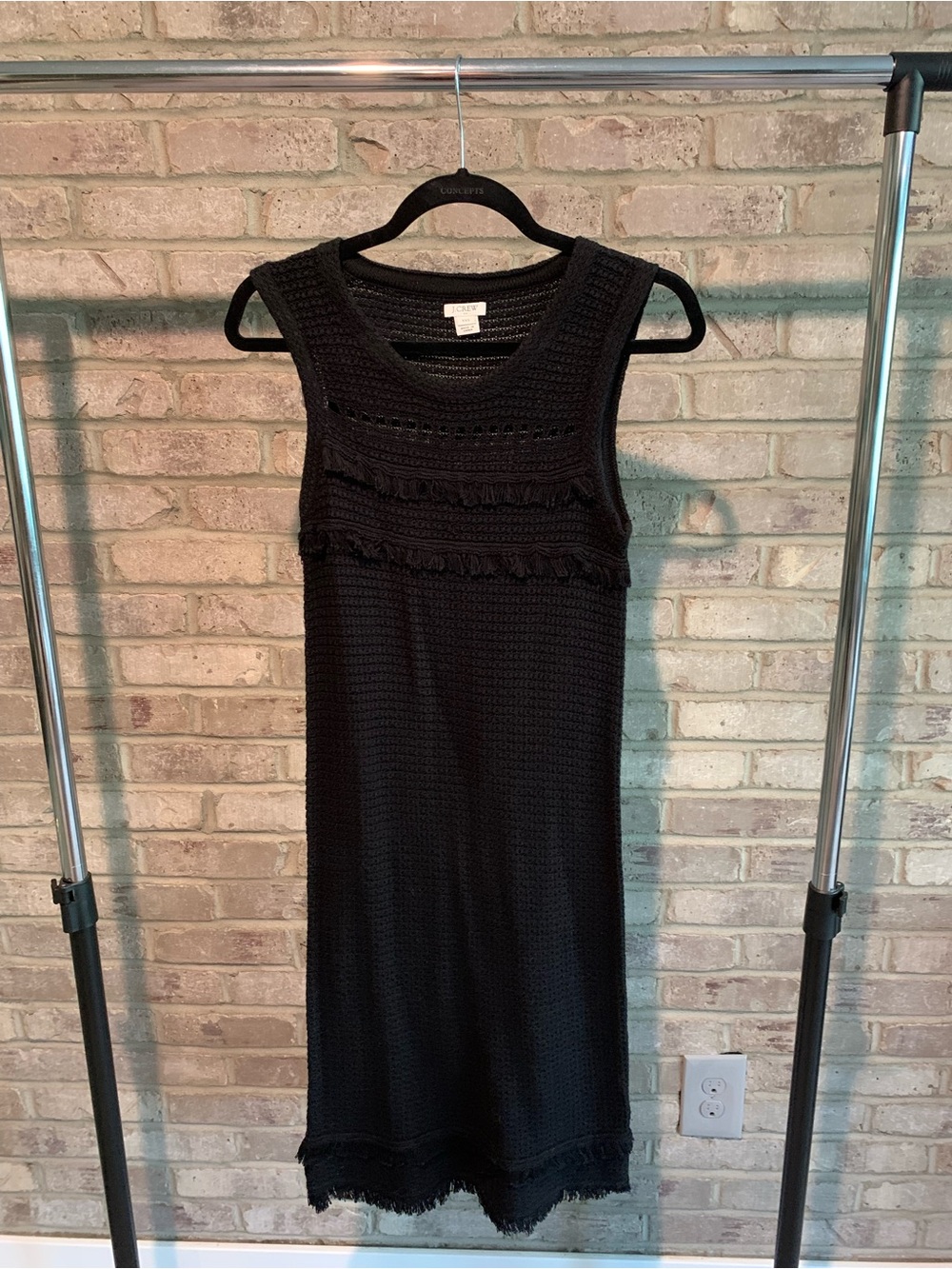 J. Crew Black Soft Knit Crochet Fringe Midi Dress